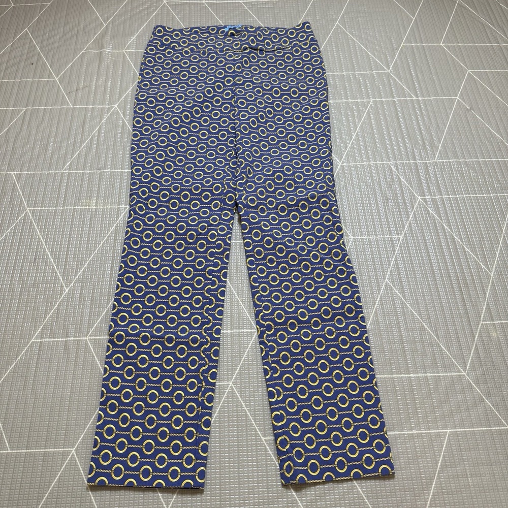 J.Mclaughlin Pull On Pants 10 Blue Gold Ring Rope Print Stretch Nautical Preppy